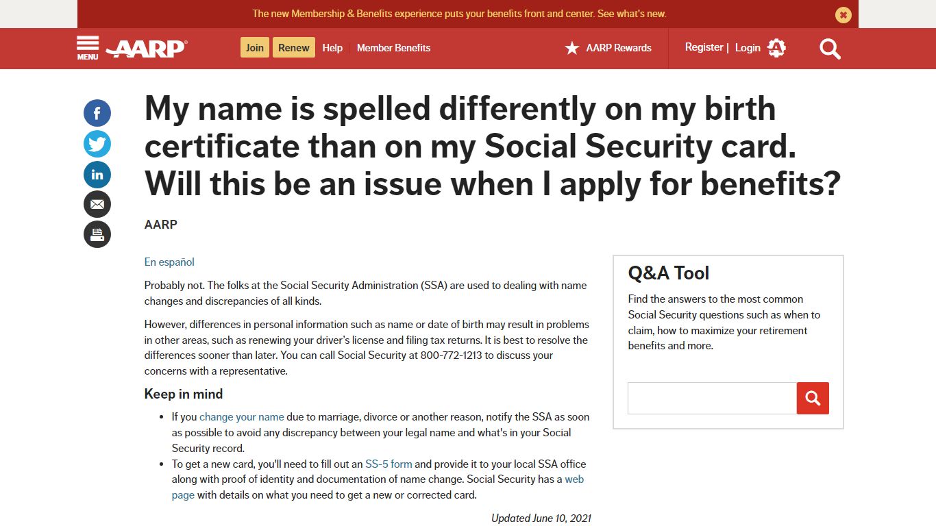 Different Spelling On Birth Certificate And Social Security Card - AARP